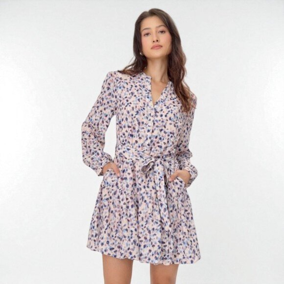 NWT Greylin Kai Tie Waist Relaxed Fit Bubble Hem Mini Dress Pink Dot - Picture 9 of 14